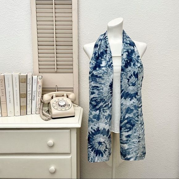 Tie Dye Swirl Print Dusty Indigo Long Scarf - Picture 5 of 5